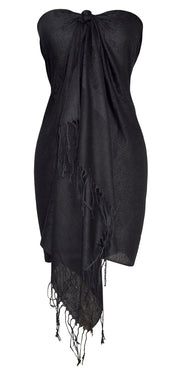Womens Elegant Vintage Solid Jacquard Paisley Scarf Shawl Wrap Black