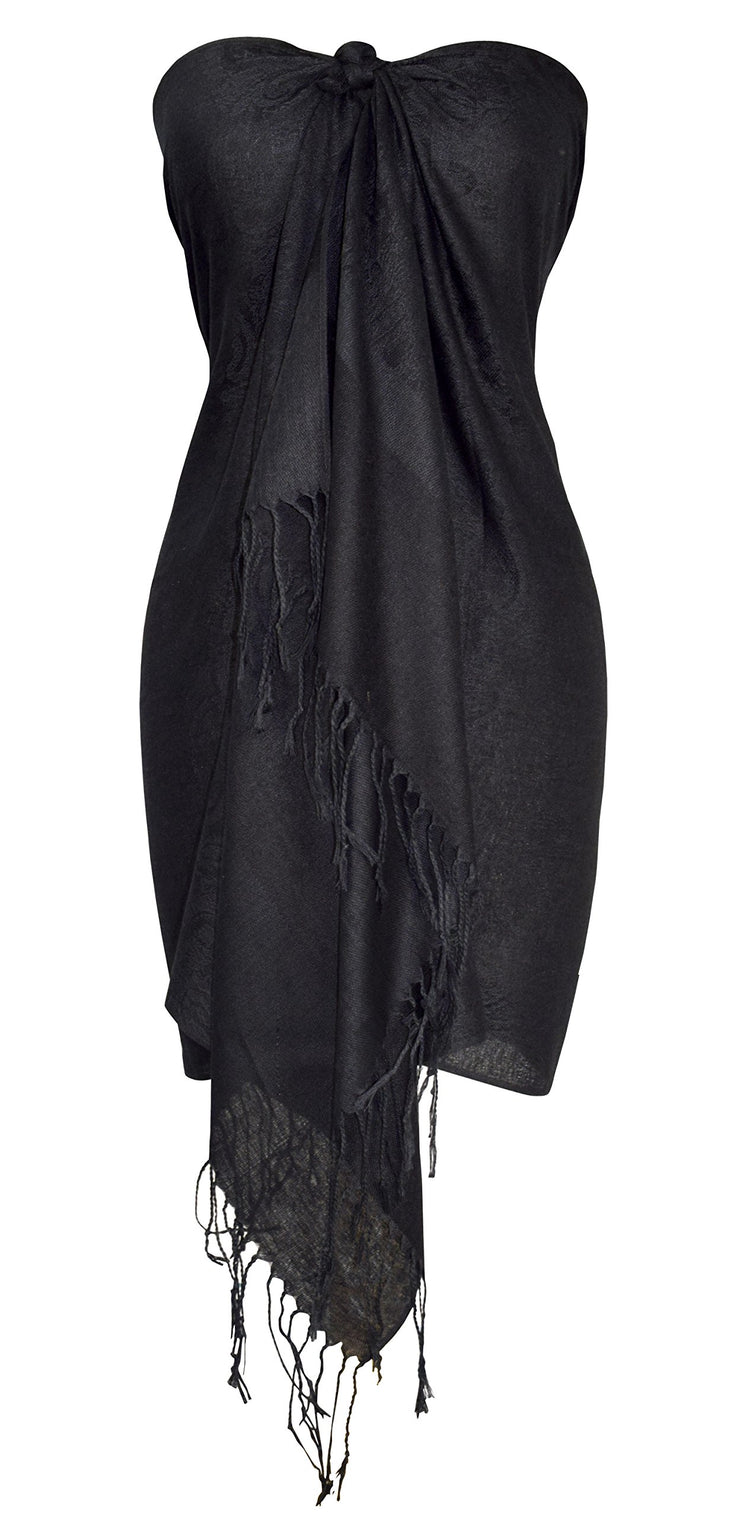 Womens Elegant Vintage Solid Jacquard Paisley Scarf Shawl Wrap Black