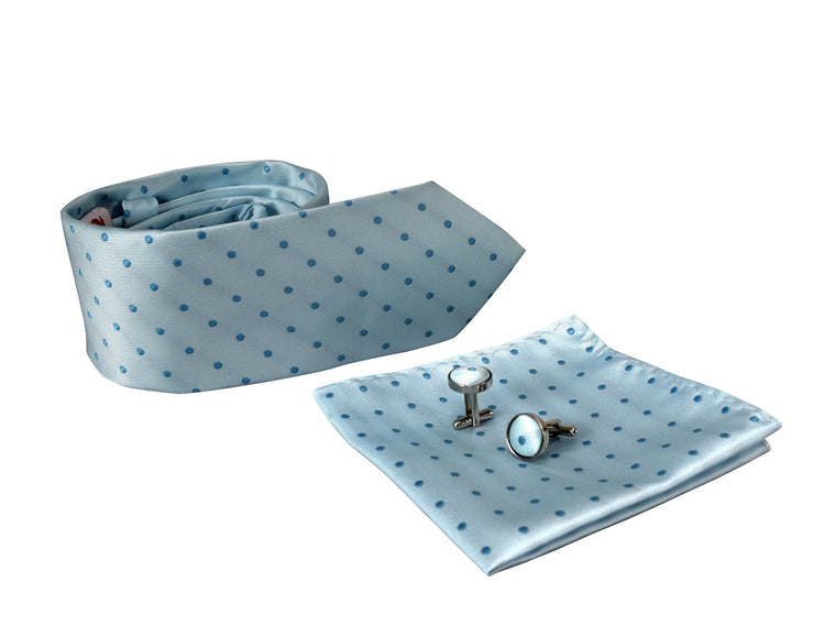 Classy Mens Polka Dot Silk Feel Necktie Cufflinks Handkerchief Set
