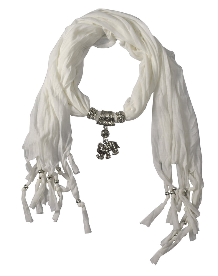 White Womens Elegant Elephant Luxury Rhinestone Pendant Necklace Scarf