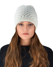 Taupe Thick Crochet Knit Double Layer Beanie Slouchy Hat