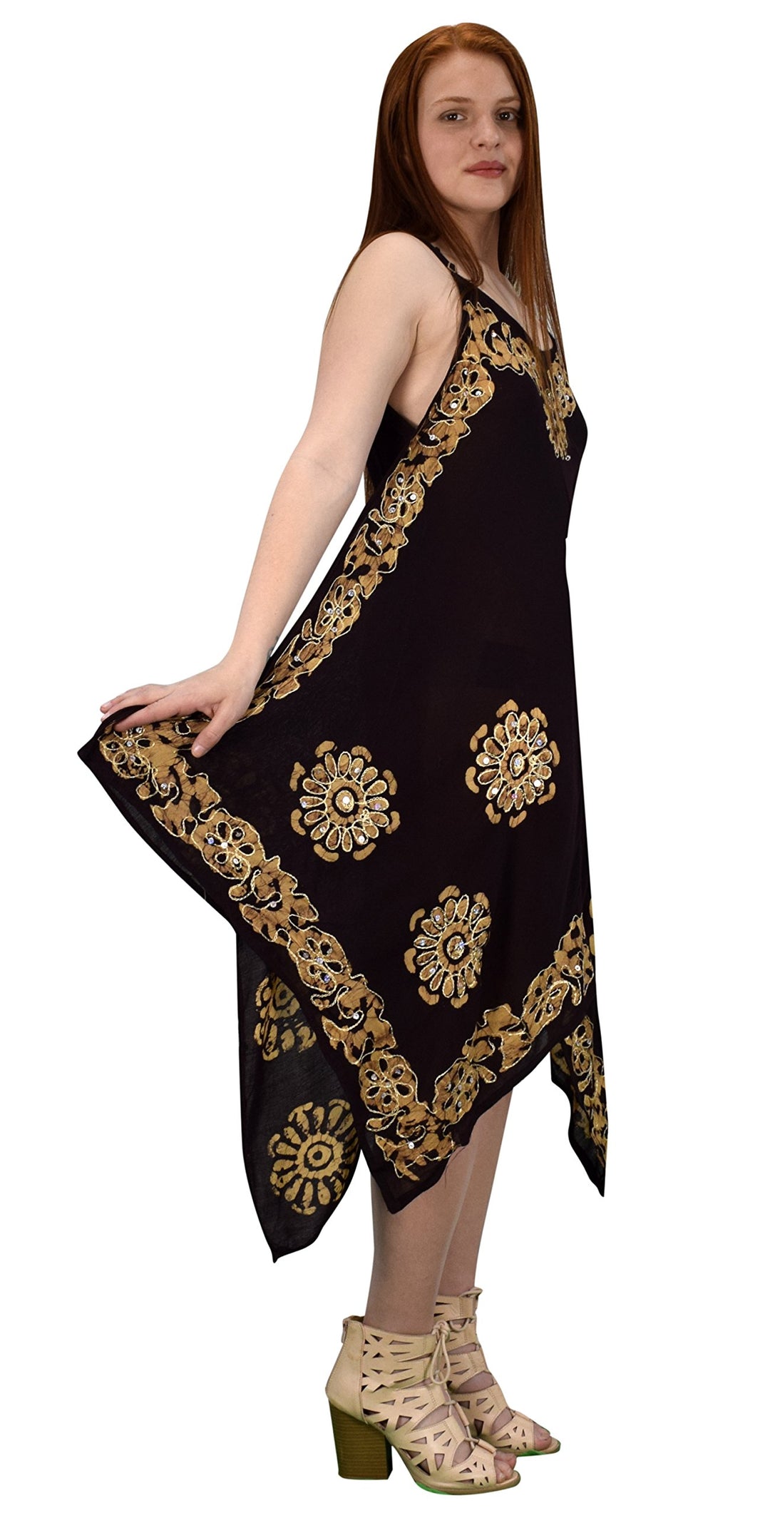 Floral Tie Dye Handkercheif Hem Sleeveless Summer Dress Cover up