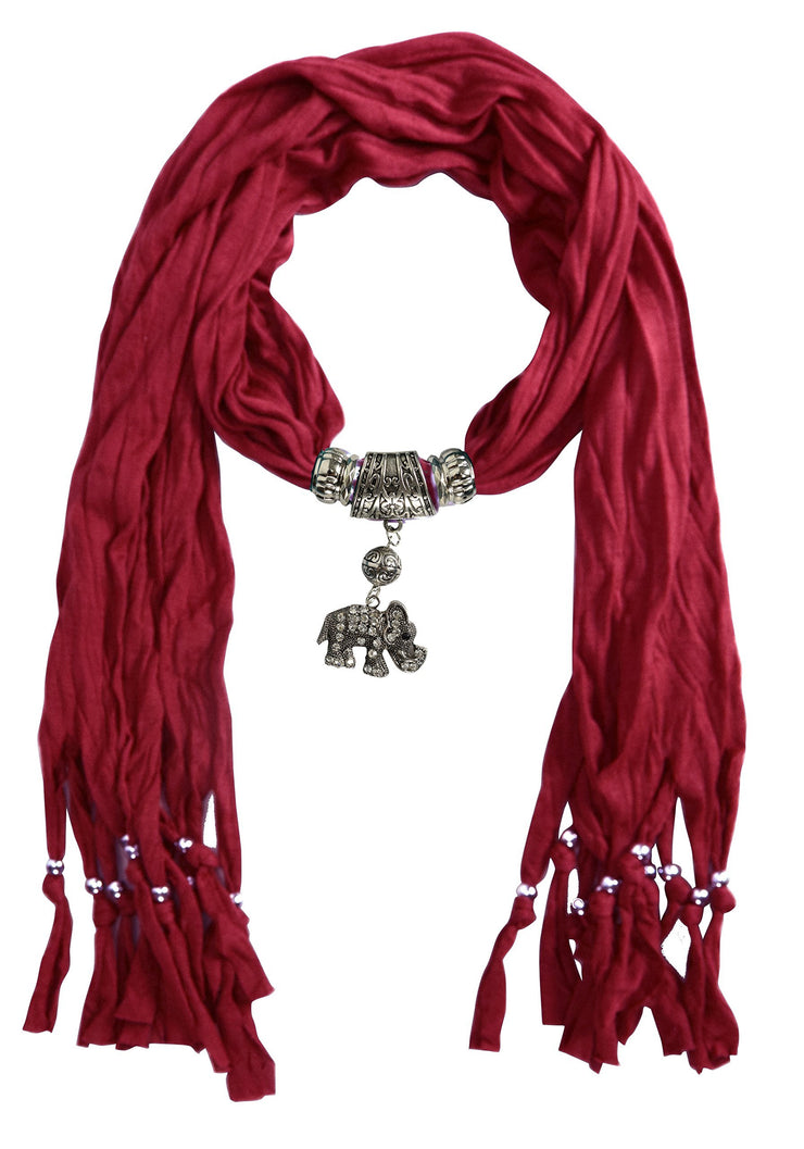 Red Womens Elegant Elephant Luxury Rhinestone Pendant Necklace Scarf