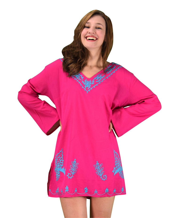 100% Cotton Embroidered Summer Tunics Beach Cover Ups