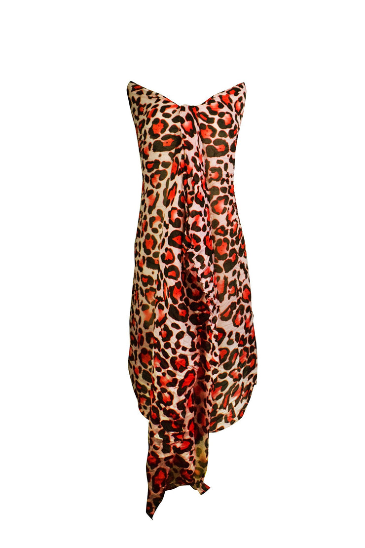 Salmon Peach Couture Trendy Women's Leopard Animal Print Crinkle Scarf wrap