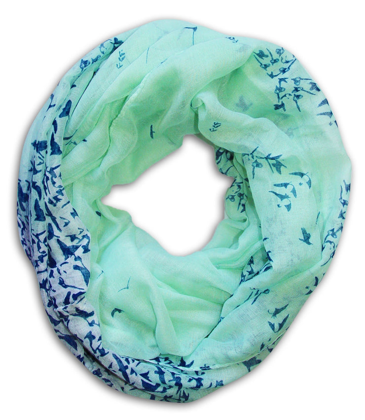 Mint Green/Navy Peach Couture Beautiful Vintage Two Colored Bird Print Infinity Loop Scarf Scarves