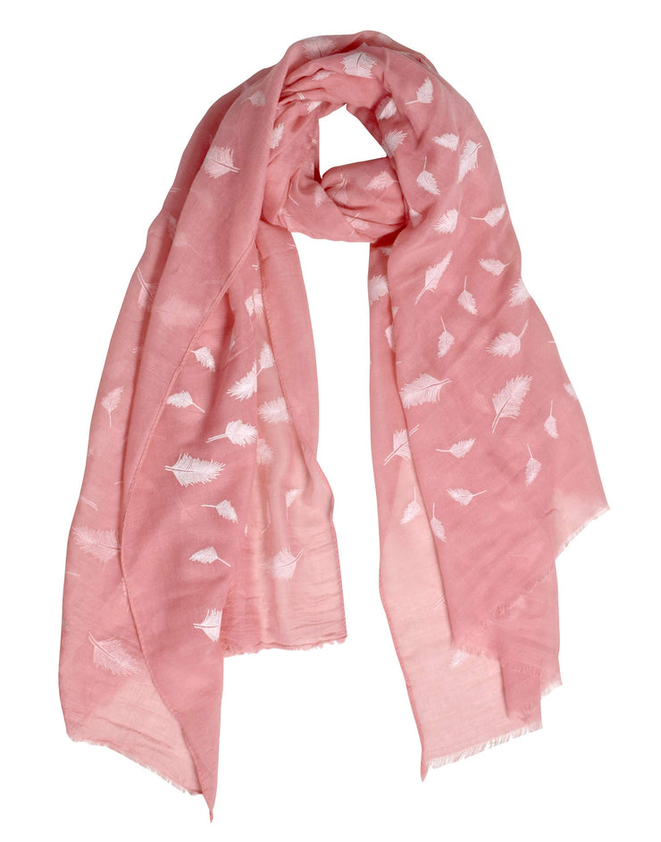 Modern Feather Floral Graphic Print Fringe Shawl Wrap Scarf (Pink)