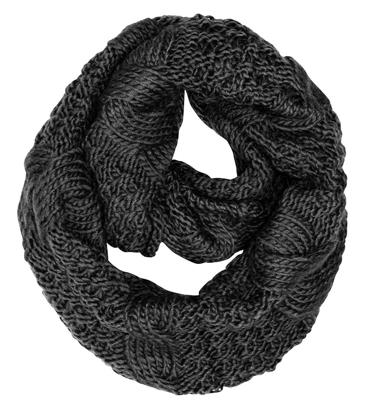 Black winter warm cable knit chunky infinity loop scarf.