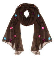 Womens Lightweight Summer Scarf Embroidered Accent Shawl