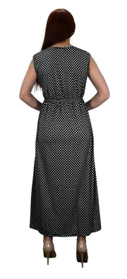 Polka Dot Sleeveless Ruffle Neck Maxi Dress White, Black XL