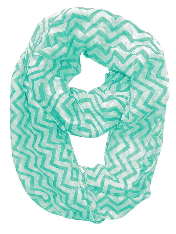 Teal White Beautiful Classic Lightweight Sheer Chevron Infinity Loop Scarf