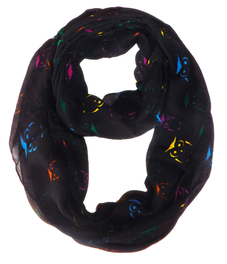 Black Peach Couture Stunning Colorful Lightweight Vintage Owl Print Infinity Loop Scarf