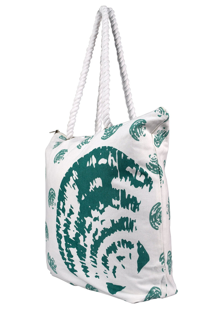 100% Cotton Seashells Print Canvas Classy Beach Tote Handbags