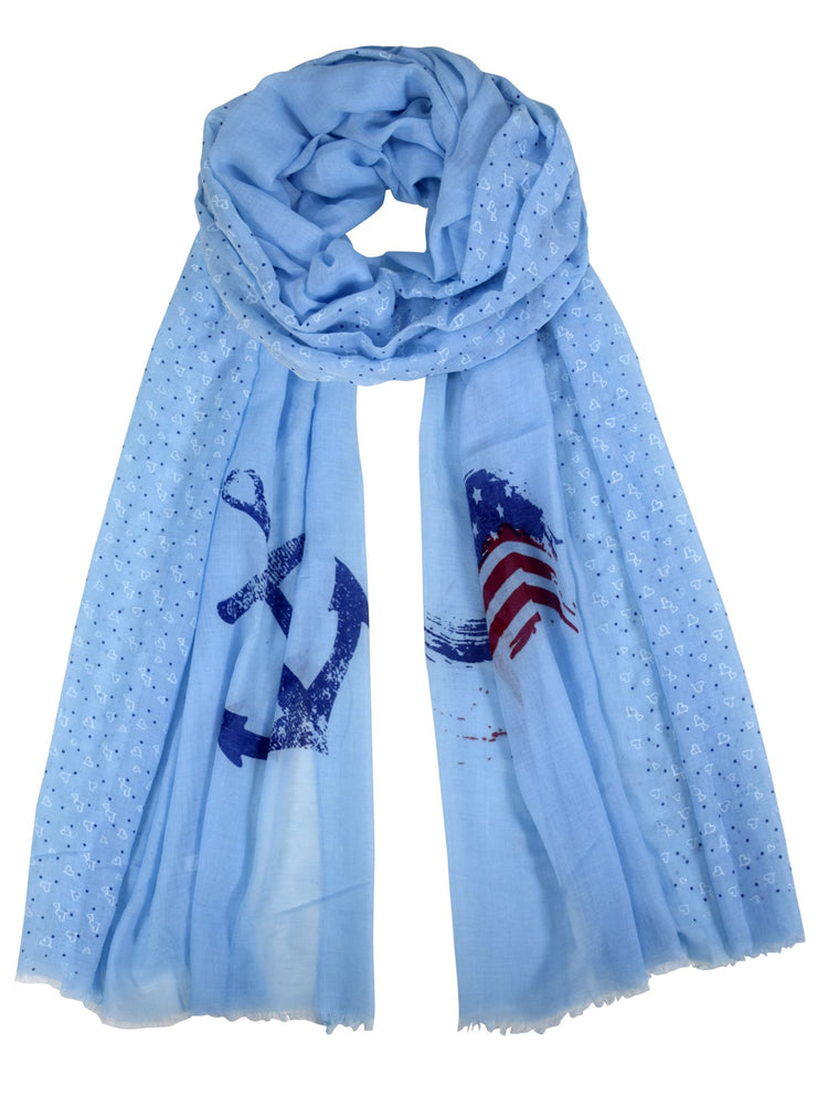 Nautical Anchor and Dainty Heart Print Light weight Summer Scarf