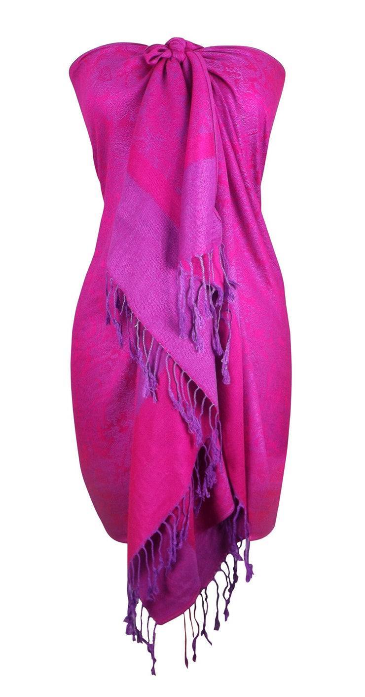 Hot Pink and Purple Peach Couture Elegant Vintage Two Color Jacquard Paisley Pashmina Shawl Wrap