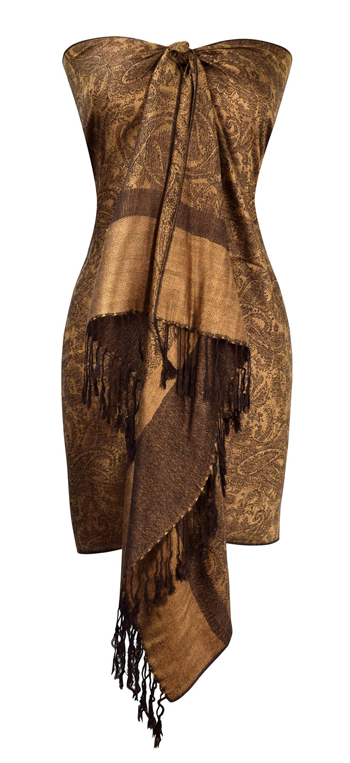 Peach Couture Elegant Vintage Jacquard Paisley Feel Shawl Wrap Scarf