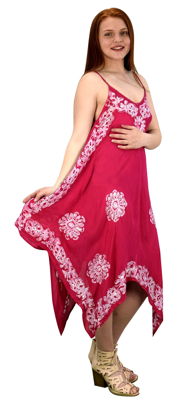 Floral Tie Dye Handkercheif Hem Sleeveless Summer Dress Cover up