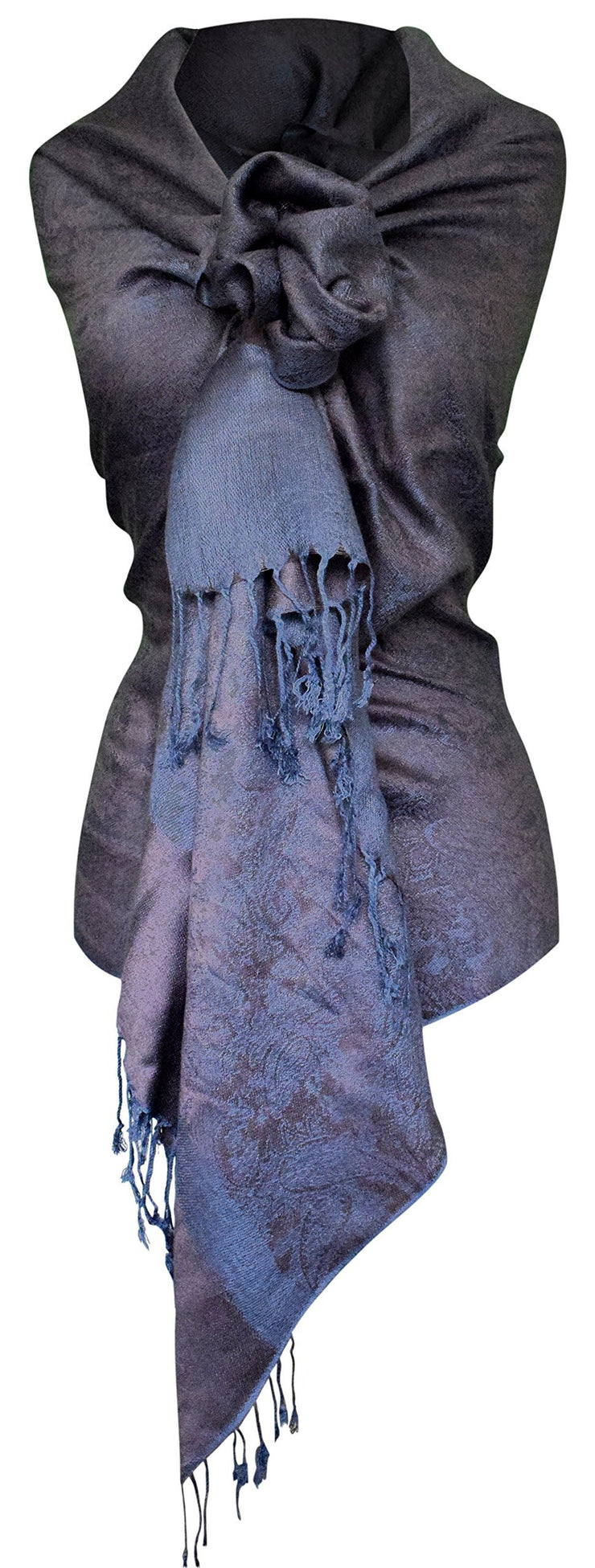 Chocolate Brown and Grey Peach Couture Elegant Vintage Two Color Jacquard Paisley Pashmina Shawl Wrap