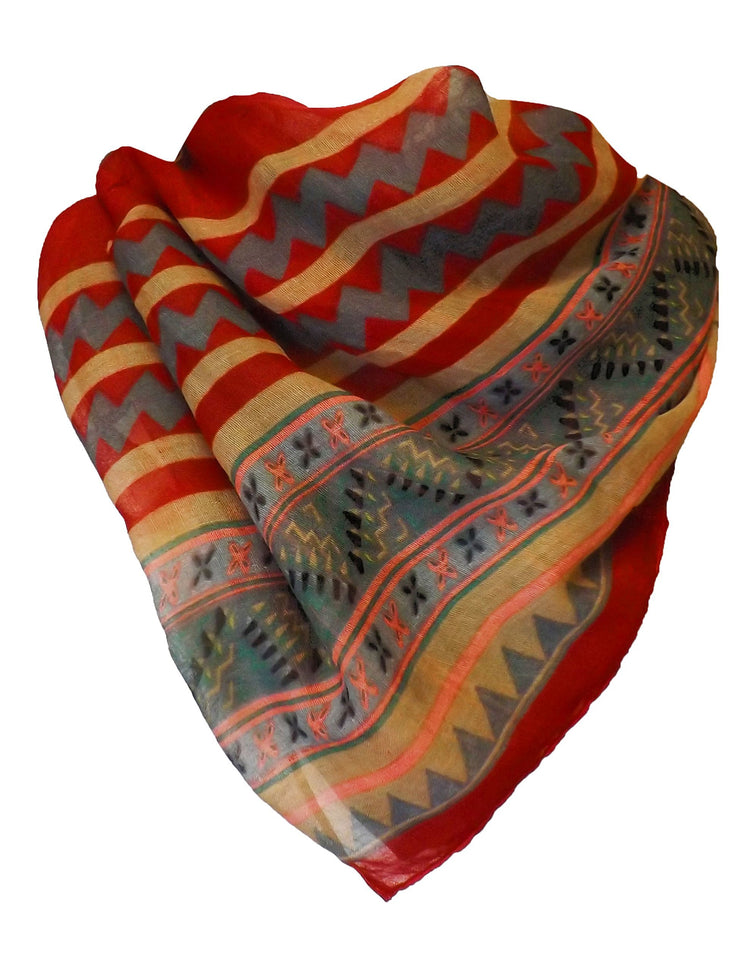 Red/Tan Lightweight Aztec Tribal Print Design Chevron Vintage Pashmina Shawl Wrap Scarf