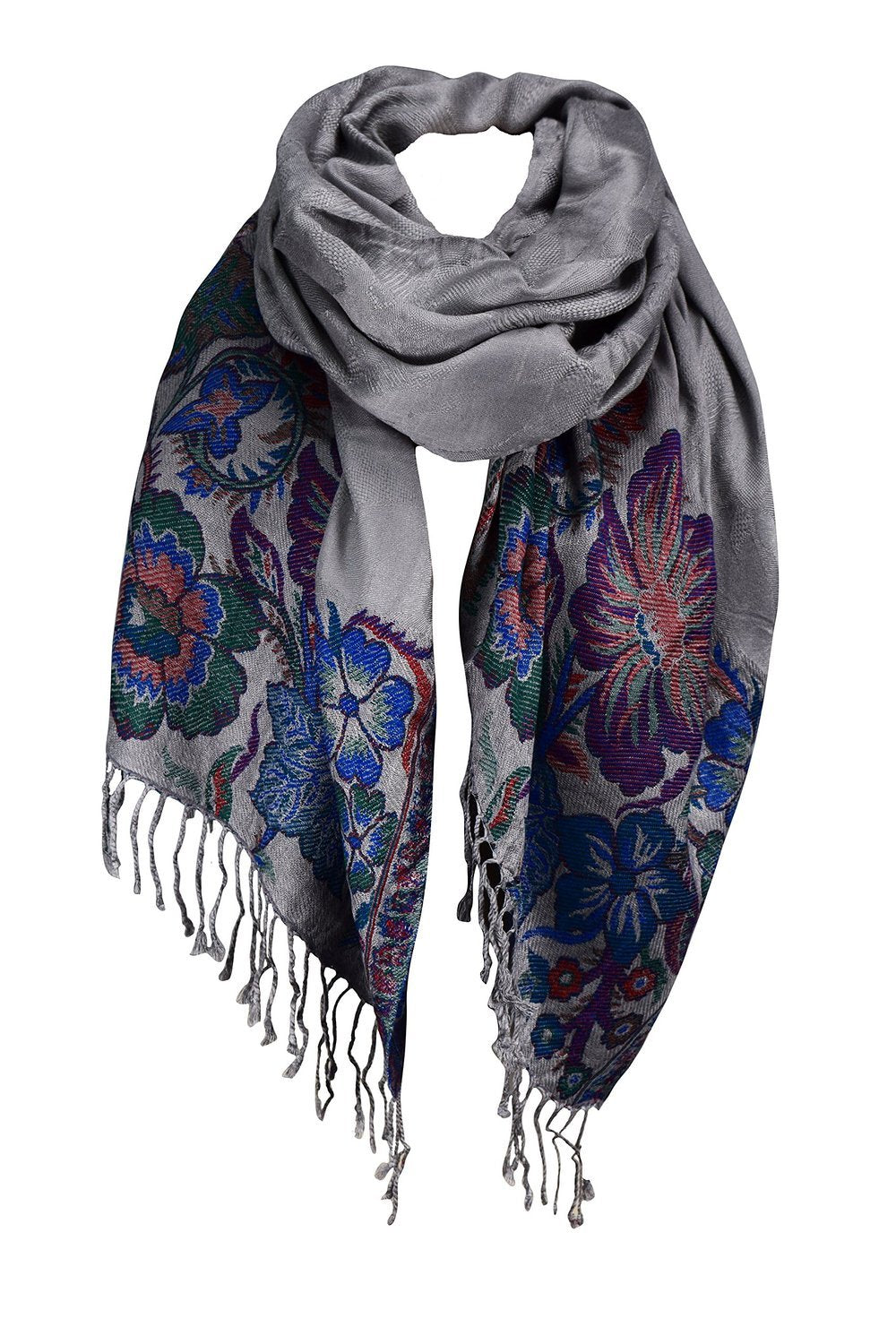 Paisley Floral Border Reversible Pashmina Shawl