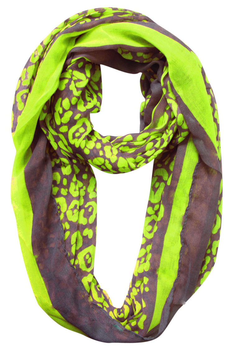 Lime Green Peach Couture Retro Neon Animal Print Infinity Loop Scarf