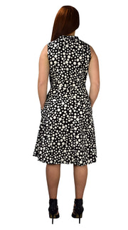 Peach Couture Navy Polka Dot Vintage Retro Button Up Party Dress with Belt