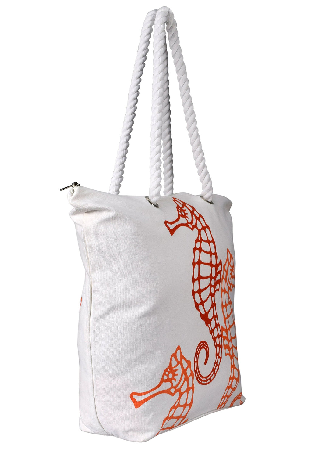Seahorse Design Cotton Canvas Beach Tote