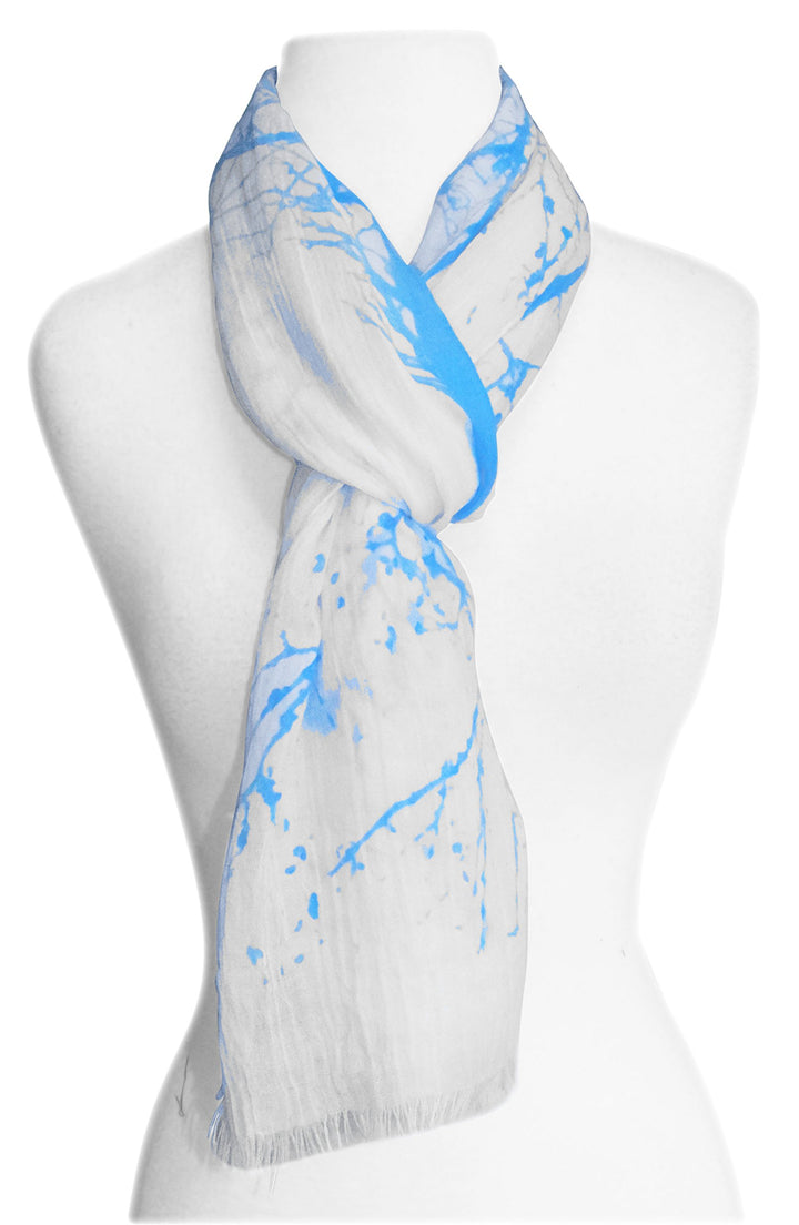 Peach Couture Blissful Tree print Cotton Linen Eyelash Fringe Long Scarves Shawls