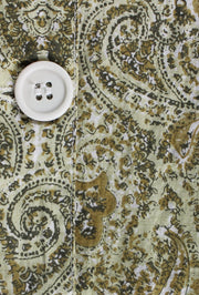 Vintage Paisley Button Up Shift Pretty Dress Fabric Belt Tie 100% Cotton Paisley Olive Large