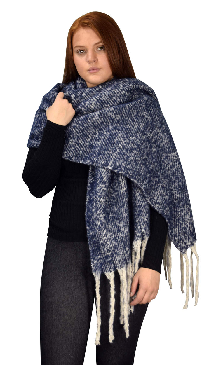 Winter Soft and Warm Cashmere Feel Tasseled Knitted Chunky Wrap Scarf