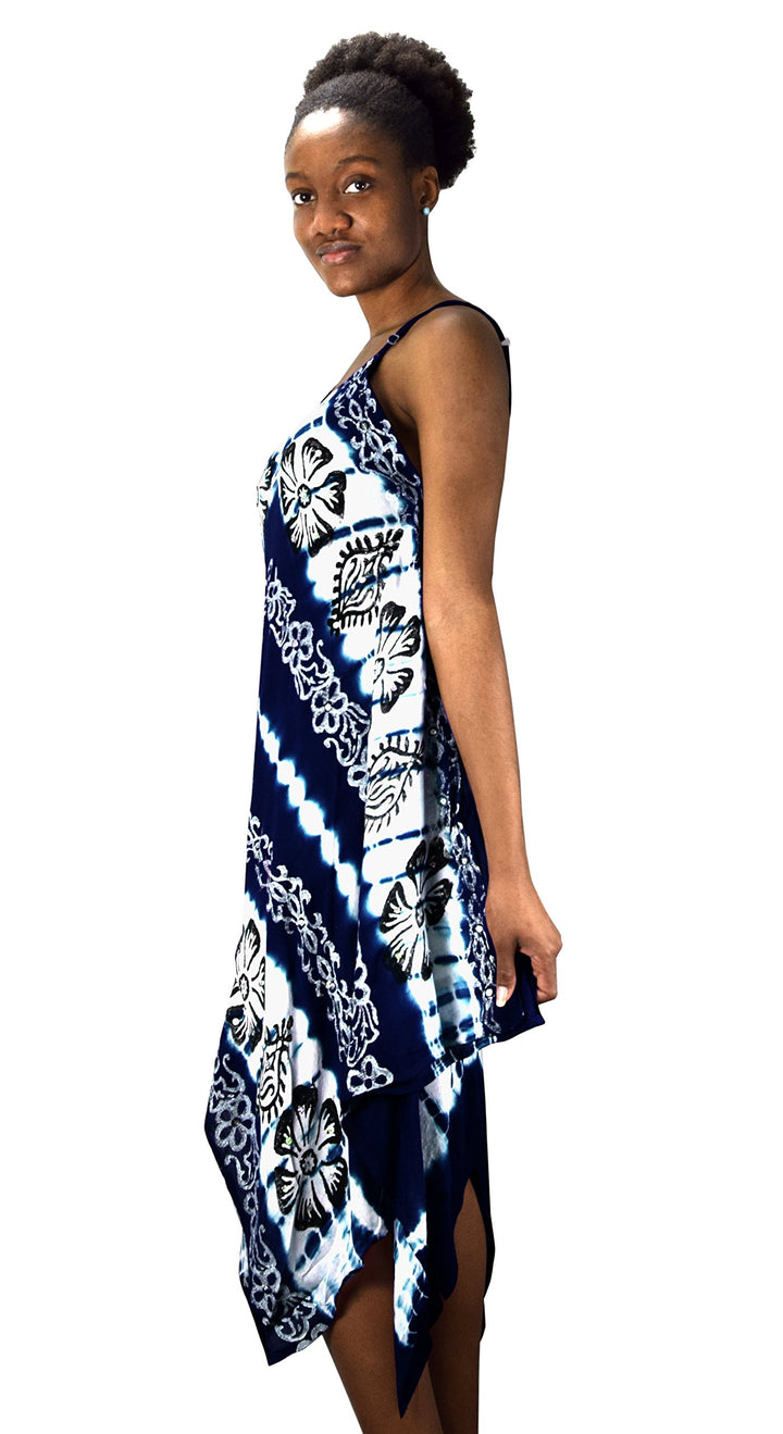 Floral Tie Dye Handkercheif Hem Sleeveless Summer Dress Cover up