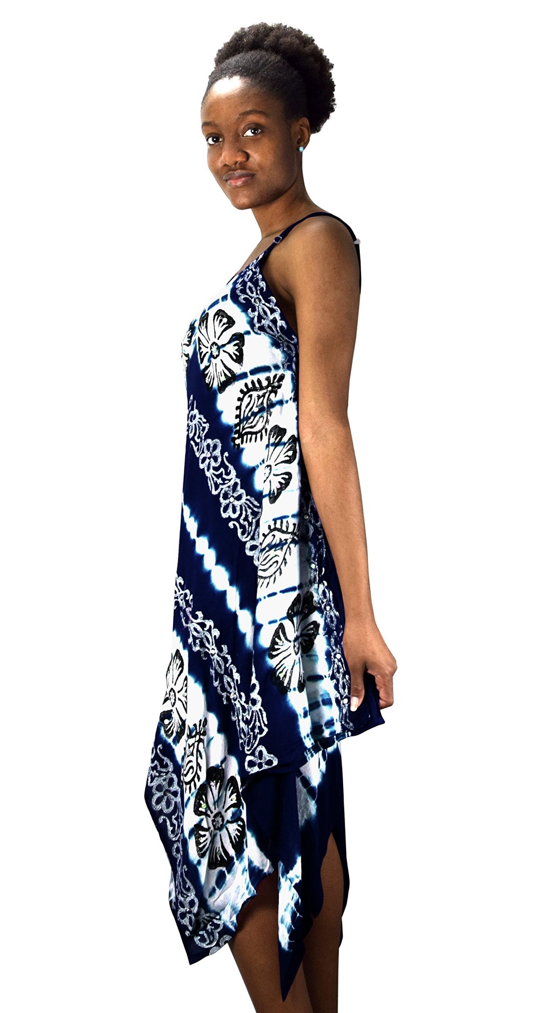 Floral Tie Dye Handkercheif Hem Sleeveless Summer Dress Cover up