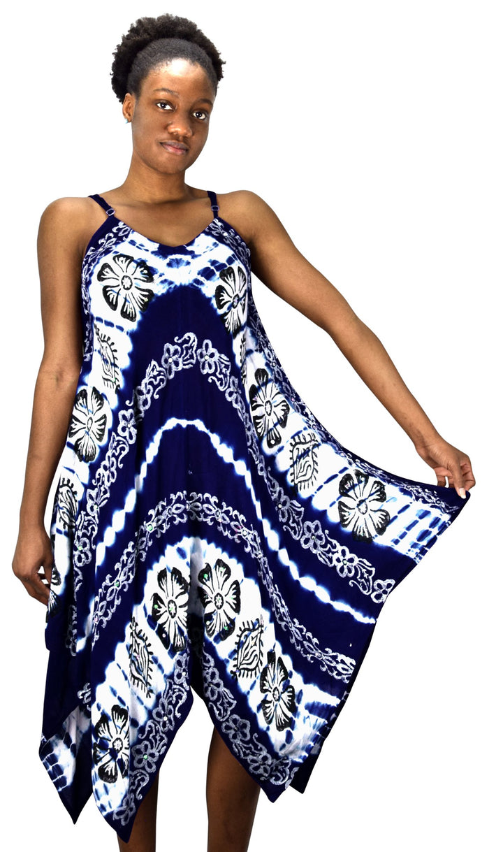 Floral Tie Dye Handkercheif Hem Sleeveless Summer Dress Cover up