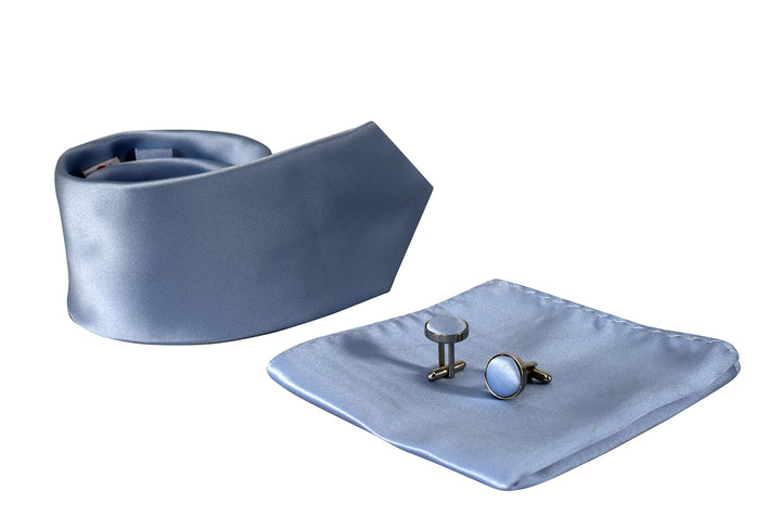 Luxurious Mens Silk Feel Solid Necktie Cufflinks Handkerchief Set