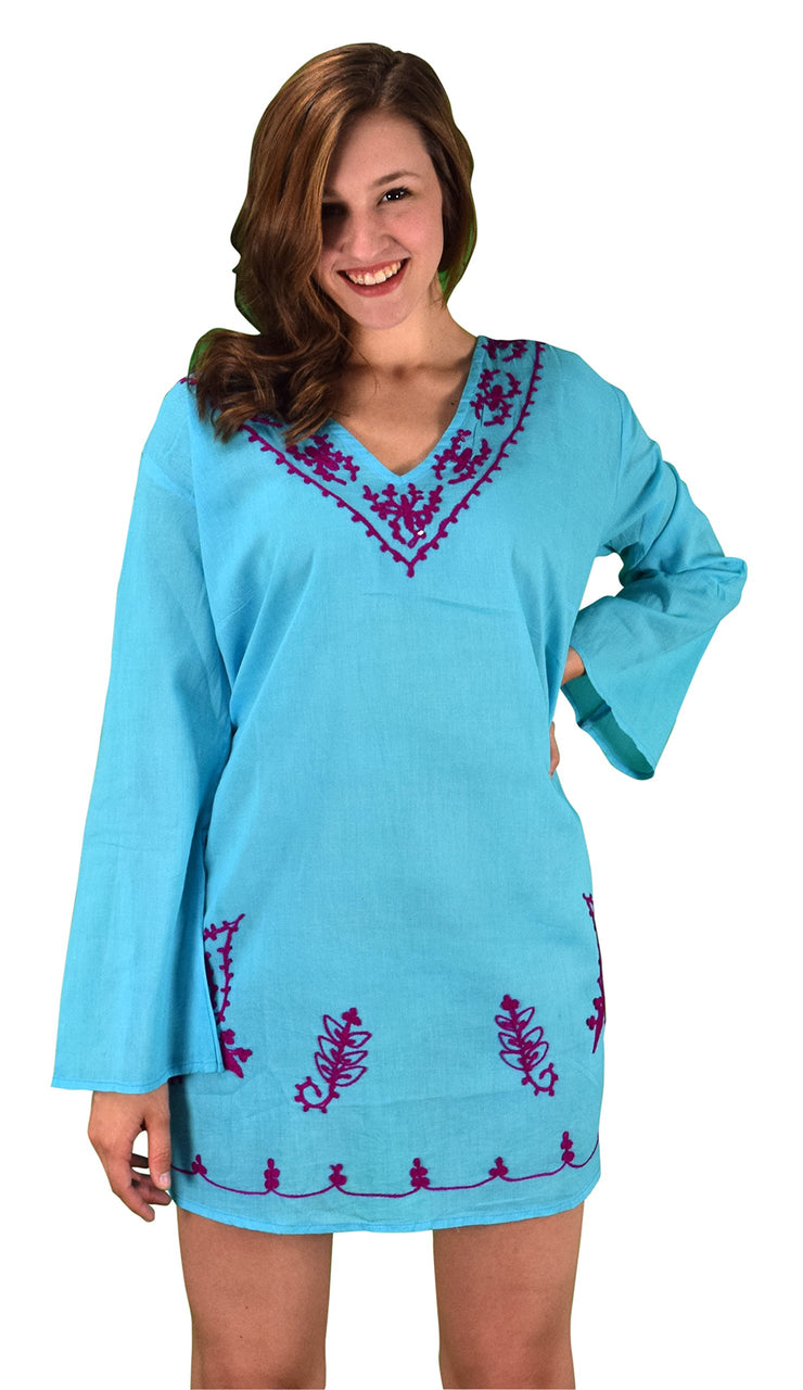 Oversized Cotton Embroidered Cover-up Beachwear Tunic