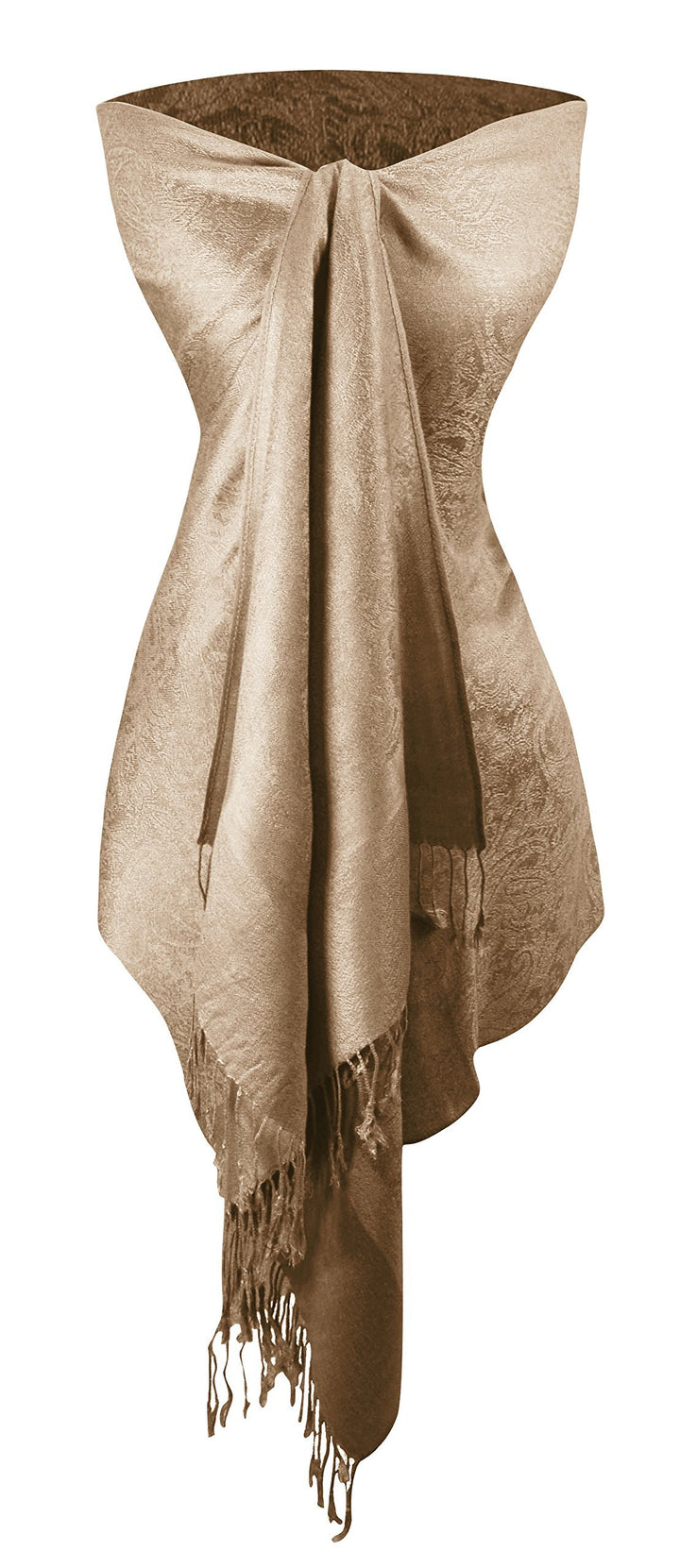 Elegant tan and peach vintage solid jacquard paisley scarf shawl wrap.