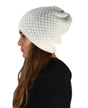 Grey Thick Crochet Knit Double Layer Beanie Slouchy Hat