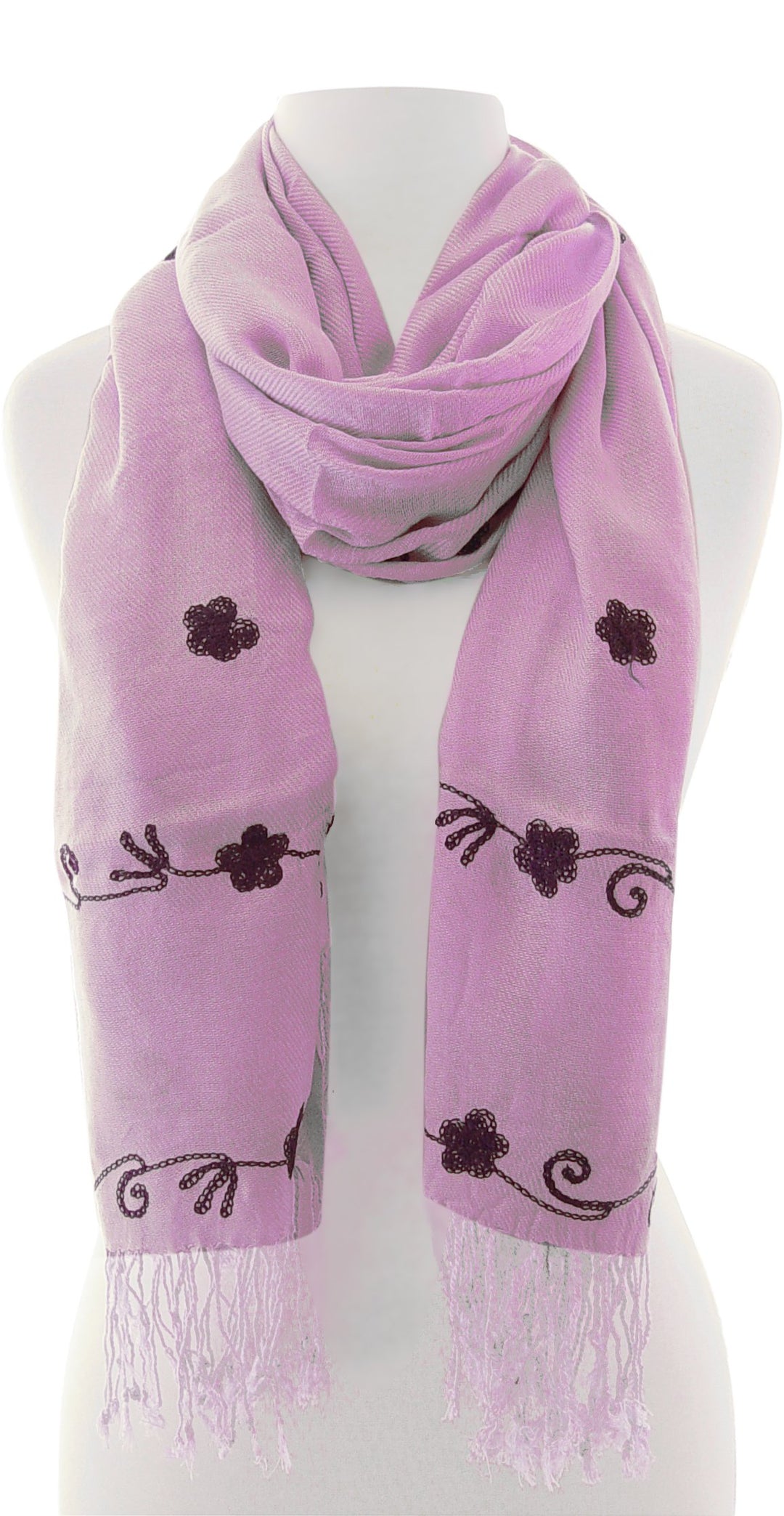 Sheer floral embroidered infinity scarf featuring delicate rose patterns on a lightweight breathable fabric with a looped design.