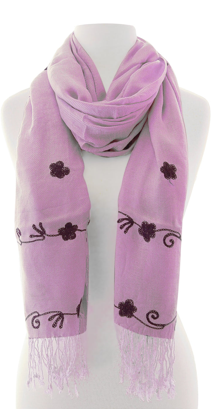 Sheer floral embroidered infinity scarf featuring delicate rose patterns on a lightweight breathable fabric with a looped design.