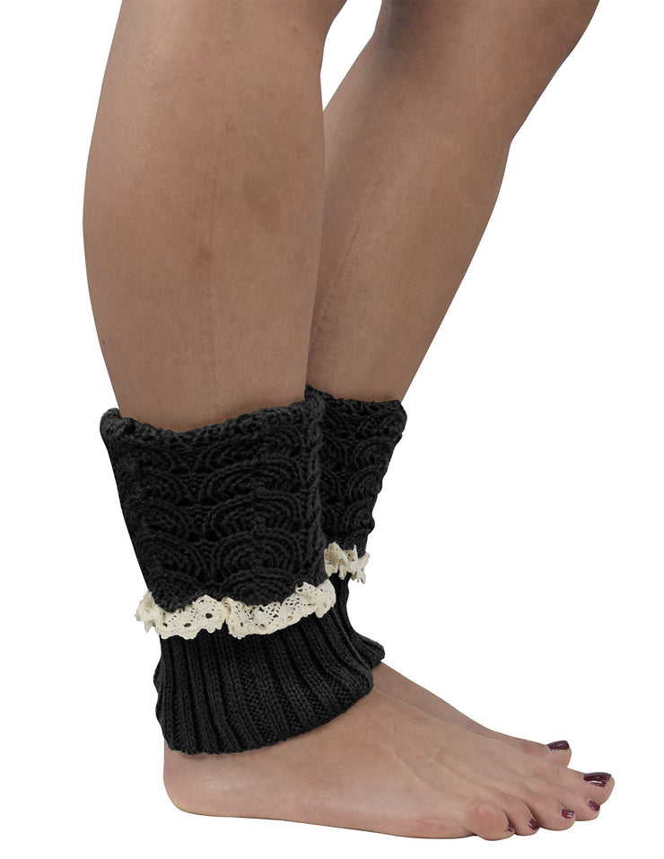 Womens Knitted Crochet Ribbed Cable Knit Short Leg Warmers