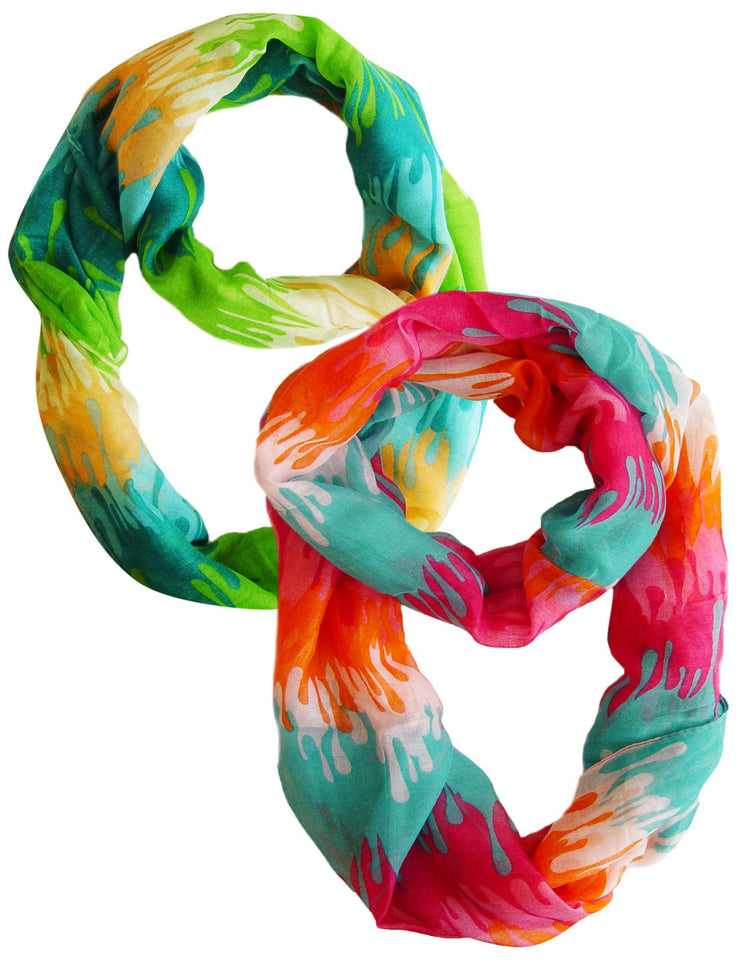 Green and Pink Orange Peach Couture Trendy Abstract Multicolored Paint Design Infinity Loop Scarf/wrap