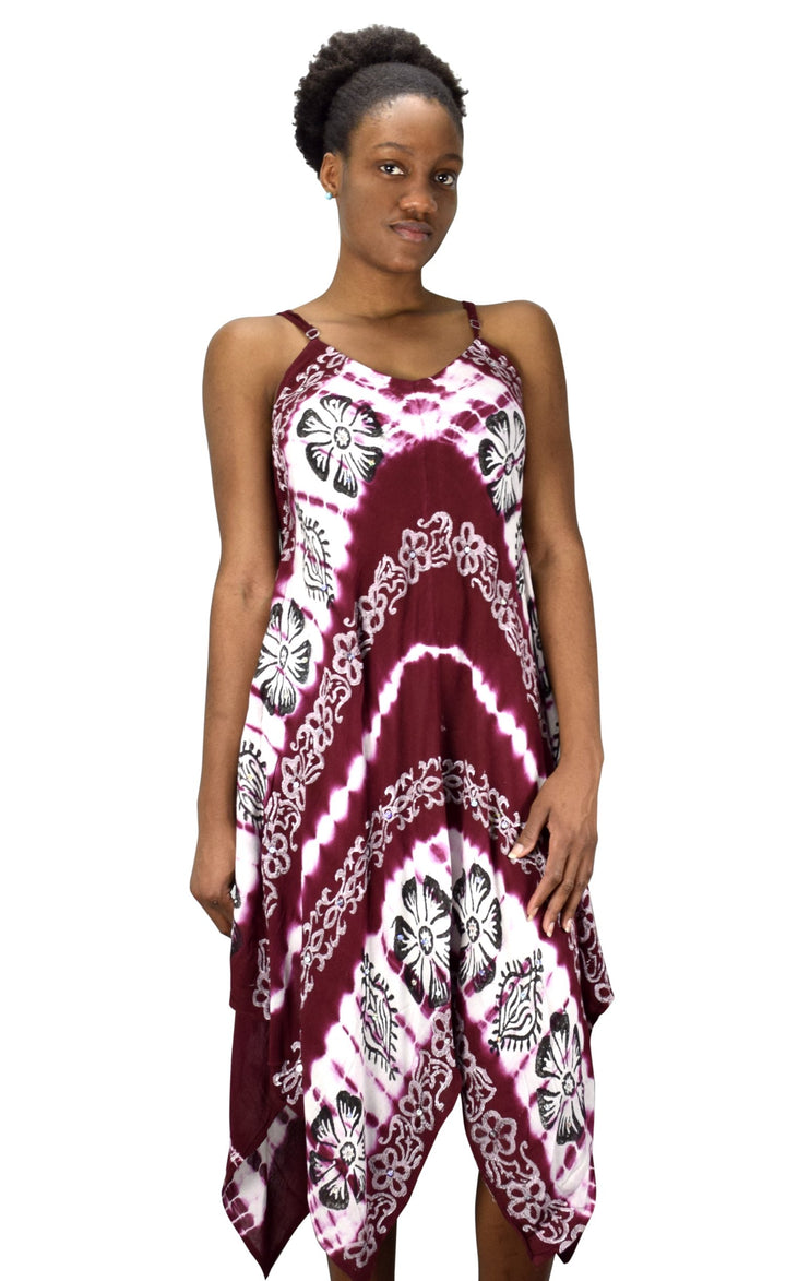 Floral Tie Dye Handkercheif Hem Sleeveless Summer Dress Cover up