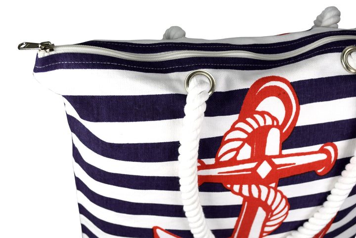 Anchor Print Cotton Canvas Beach Tote