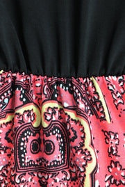 Womens Casual Summer Black Paisley Elastic Waist Maxi Long Dress