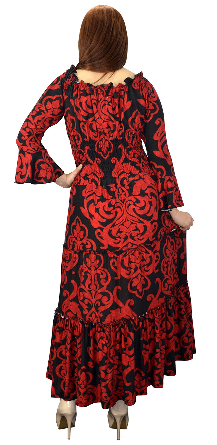 Peach Couture Gypsy Boho 3/4 Sleeves Smocked Waist Tiered Renaissance Maxi Dress