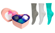 Women Rose Fold Bouquet Cotton Crew Socks Heart 3 Pair Pack Box