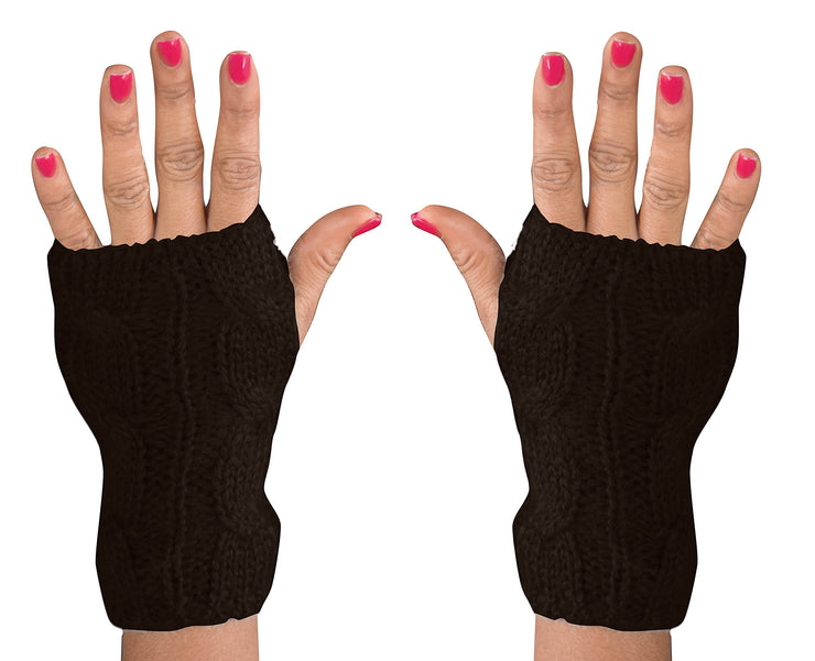 Cable Knit Plush Fleece Lined Double Layer Winter Gloves