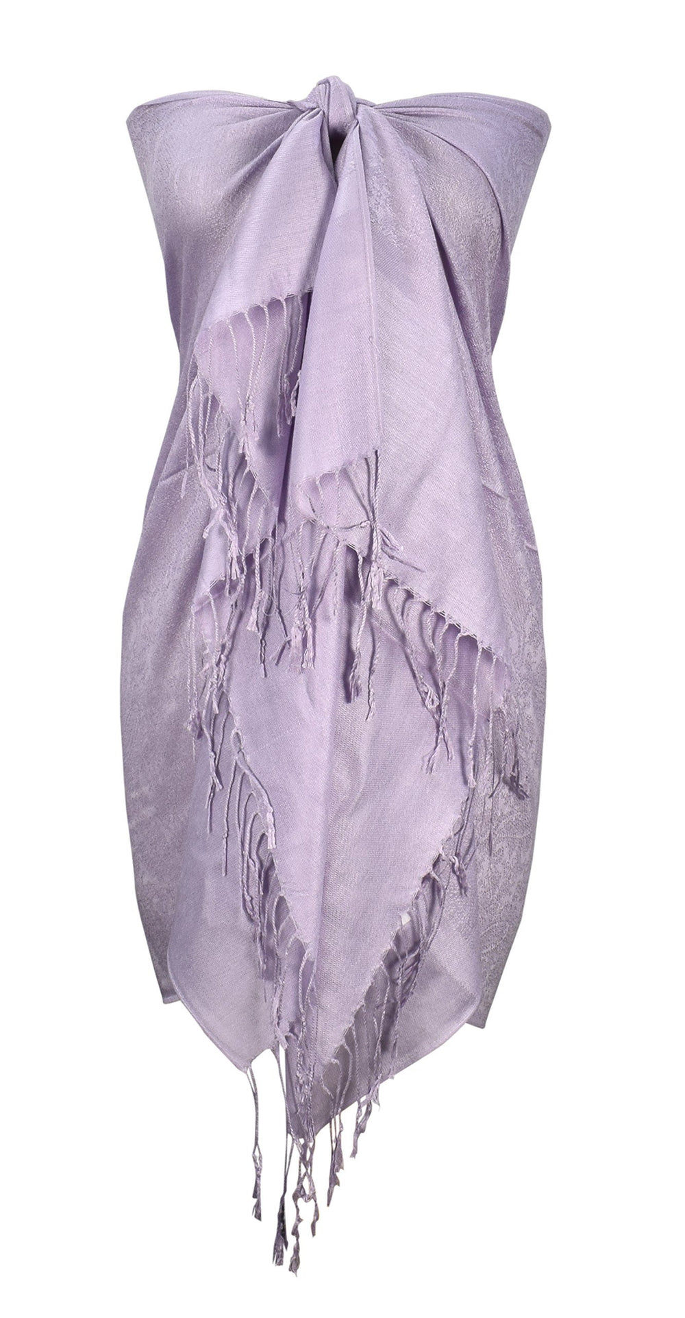 Double layer jacquard paisley pashmina feel shawl in light lavender and shades of purple.
