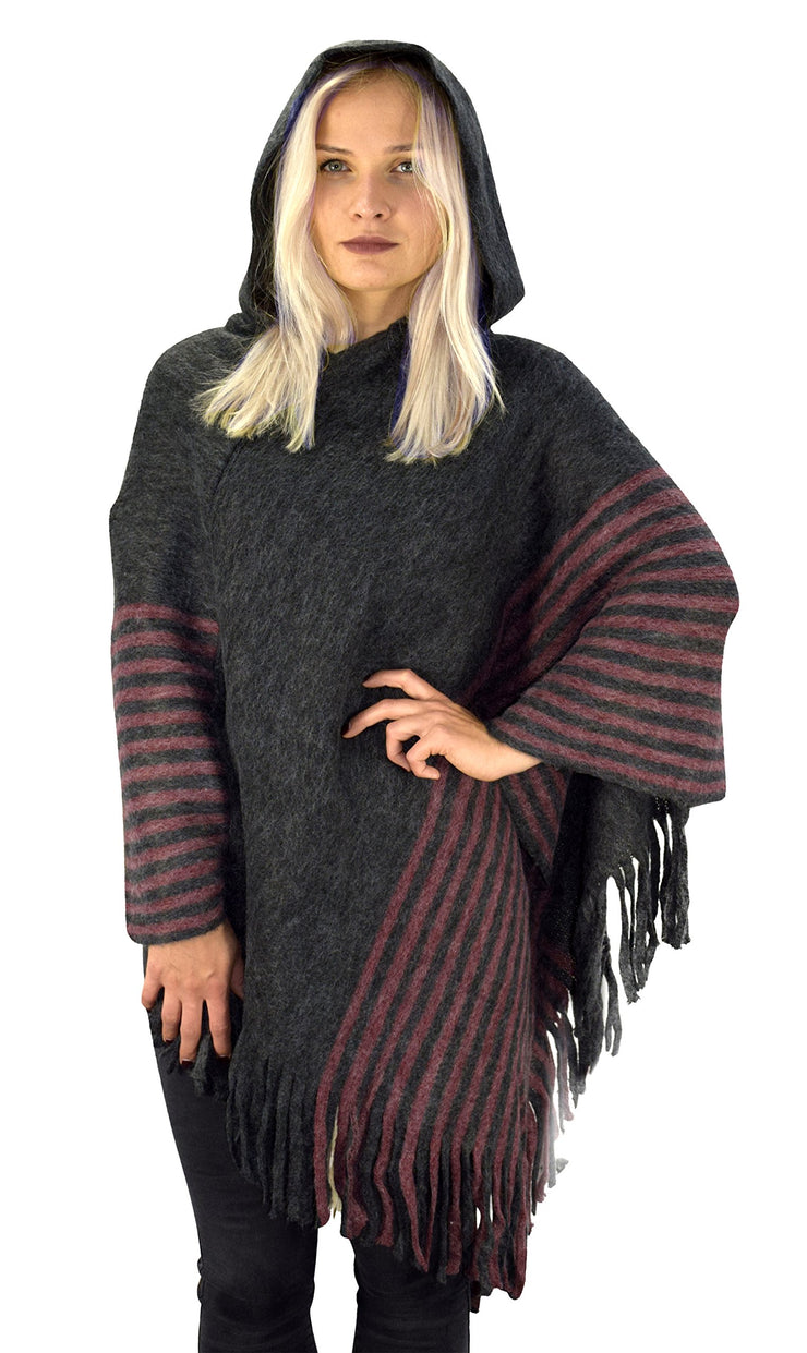 Women's Snug and Warm Crochet Hooded Fringe Wrap Shawl Poncho