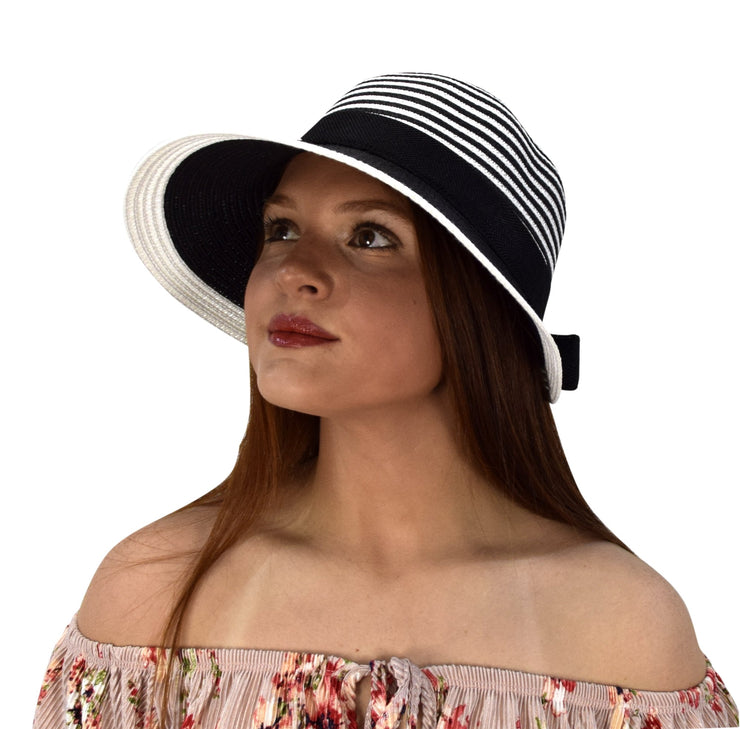 Womens Floppy Bow Knot Asymmetric Wide Brim Panama Sun Hat